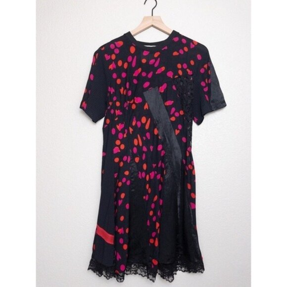 KOCHE Twisted Dotted Lace Mini Dress XS Black Red Mesh Satin Panel Sheer - Picture 5 of 15
